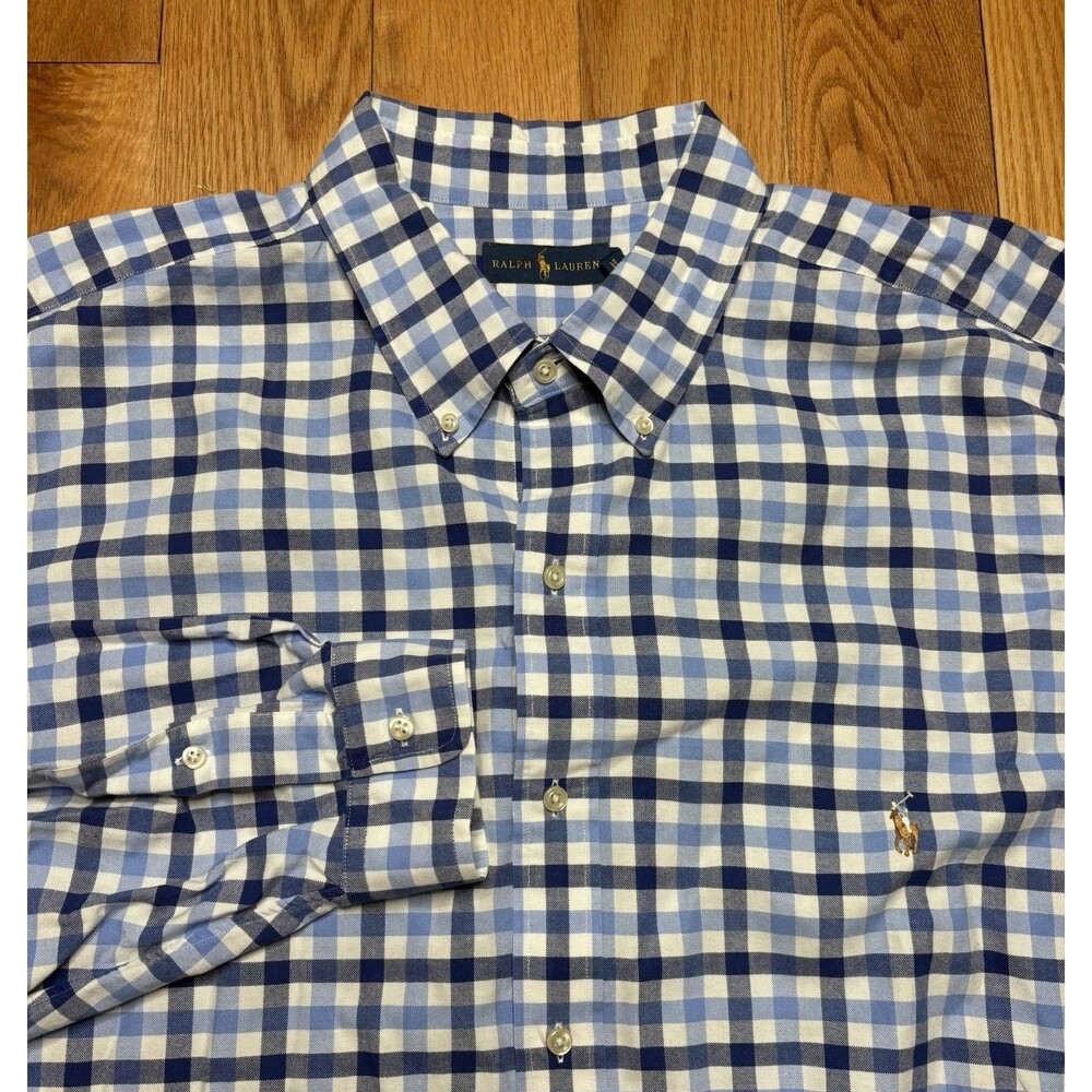 Ralph Lauren Oxford Shirt Men 3XLT Blue Check Button Down Flesh Pony Cotton